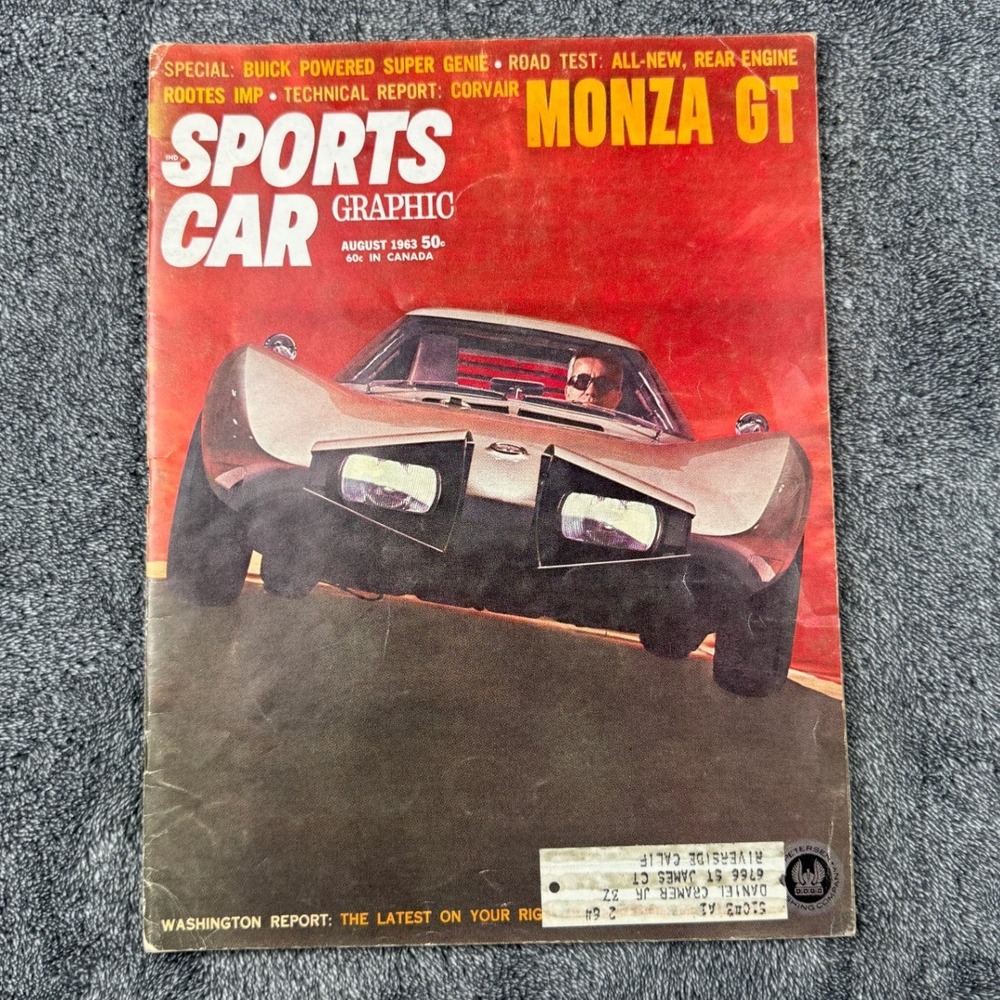 August 1963 Sports Car‎ Graphic Magazine Monza GT Corvair Rootes Imp Buick Genie